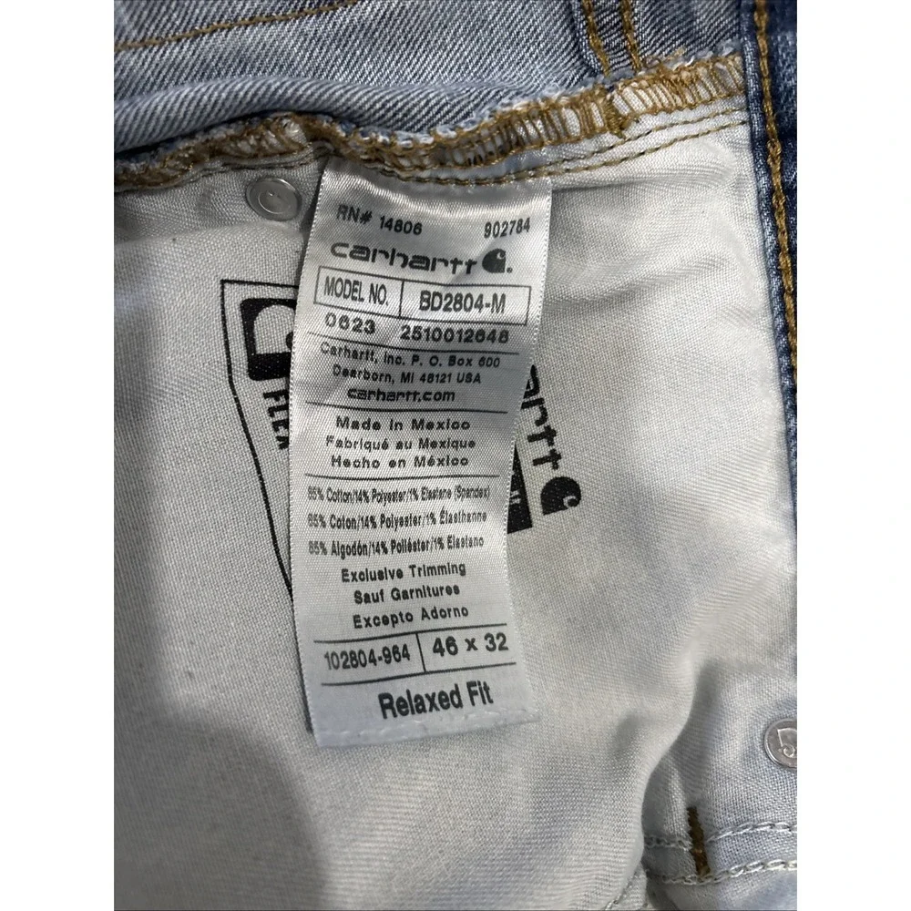 Carhartt Rugged Flex Relaxed Fit Jeans Men's 46x30 Shrunk Denim Pants BD2804-M
